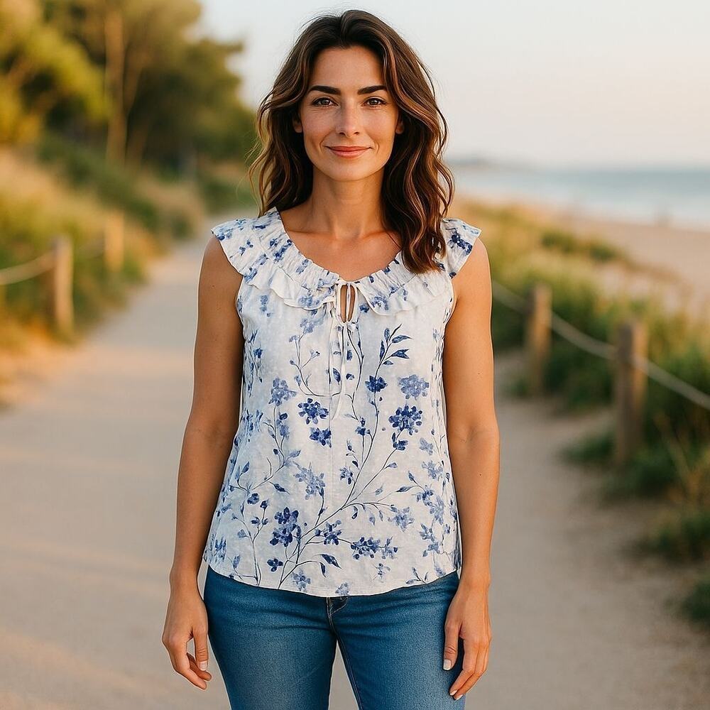 Harve Benard Vintage beachy women's top floral NWT Size Large garden girl office